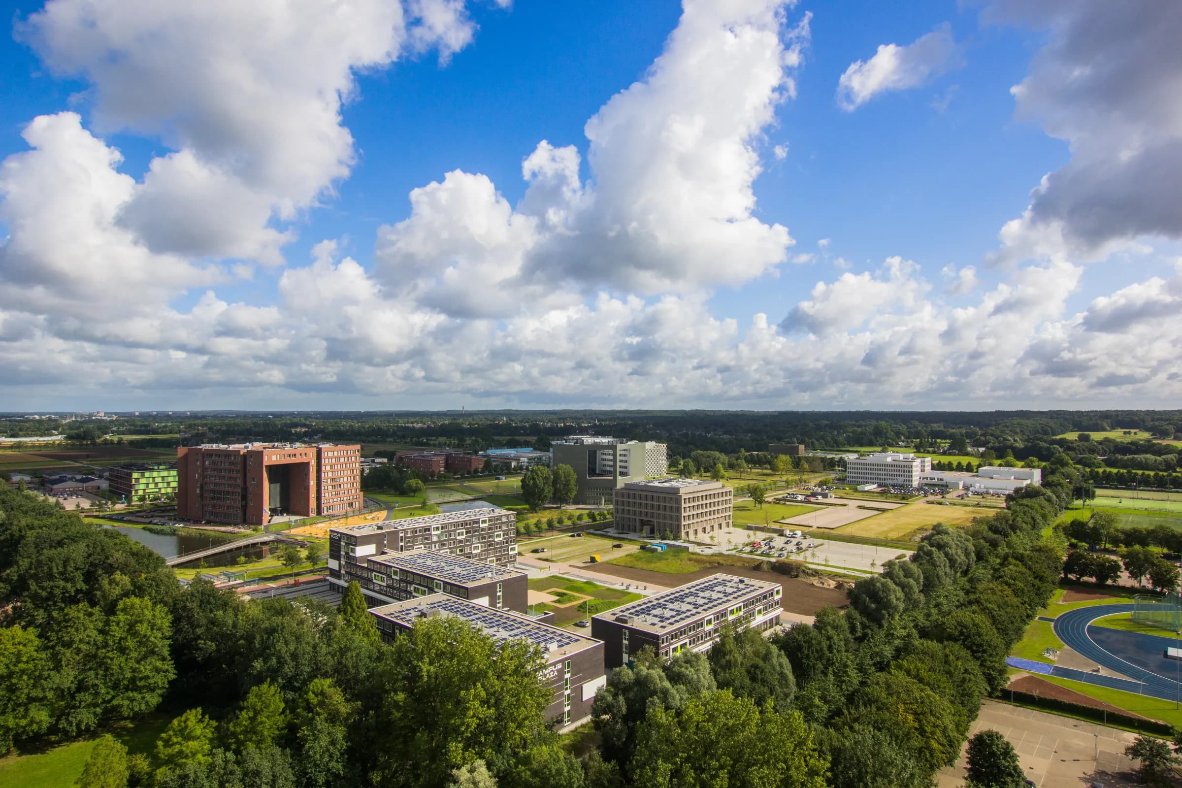 Wageningen campus from above on a summer day